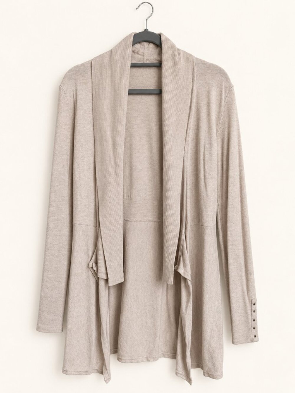 White House Black Market Beige Draped Open Front Long Cardigan S